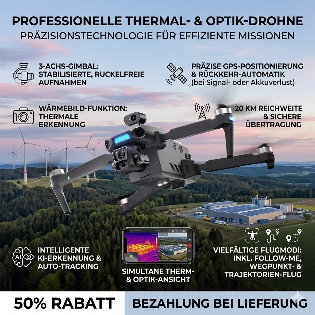 Profi Wärmebild-Drohne mit 4K Kamera, Infrarot & GPS, für Jagd, Sicherheit und Industrie